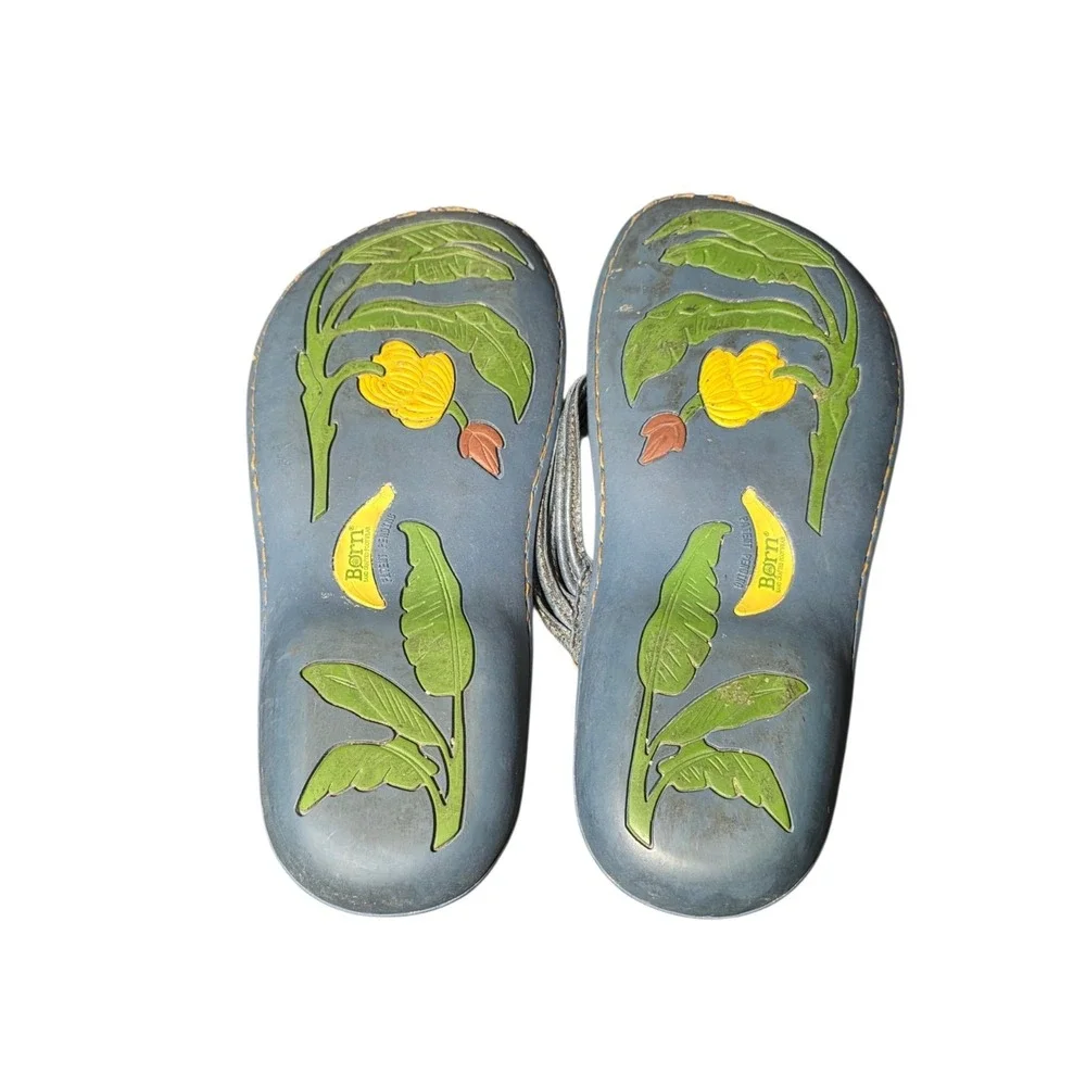Born Womens Thong Sandals Size 9 40.5 Blue‎ Green Leather Flip Flop Floral Sole